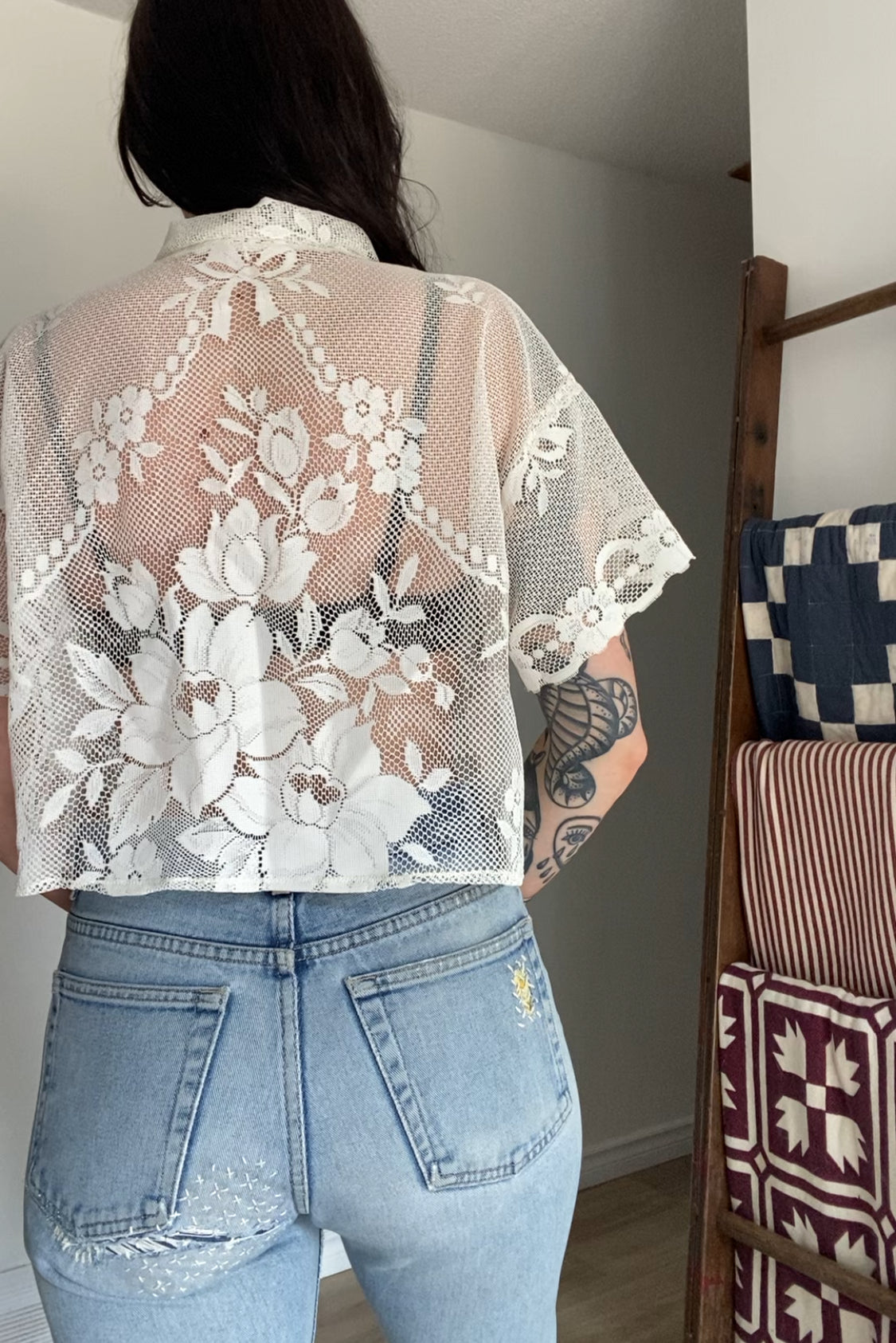 Upcycled Tie-front Lace Blouse II