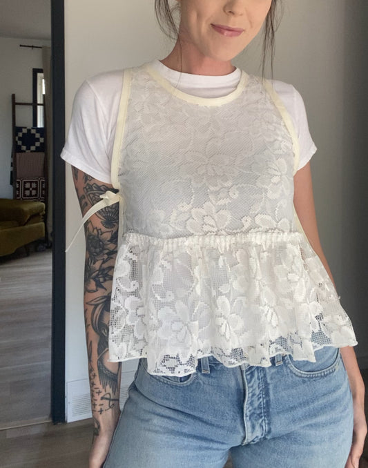 Upcycled Side-Tie Lace Tank Top