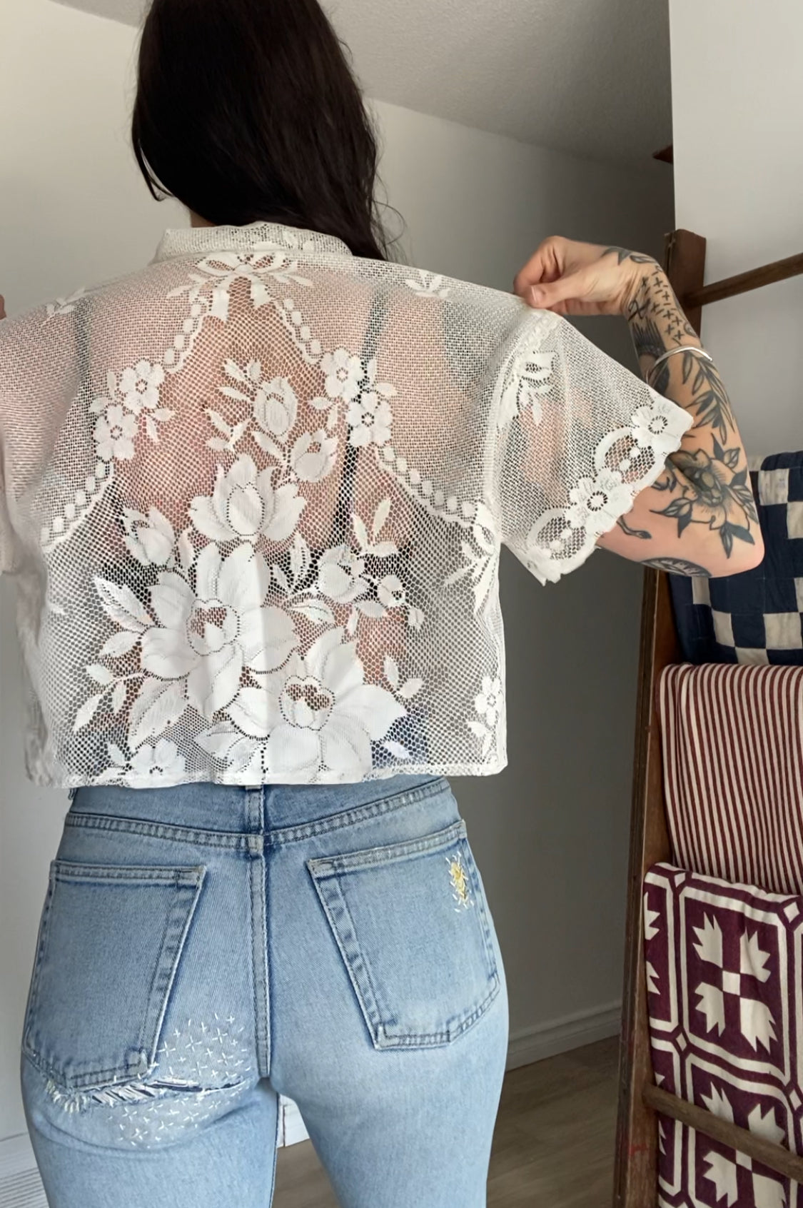 Upcycled Tie-front Lace Blouse II
