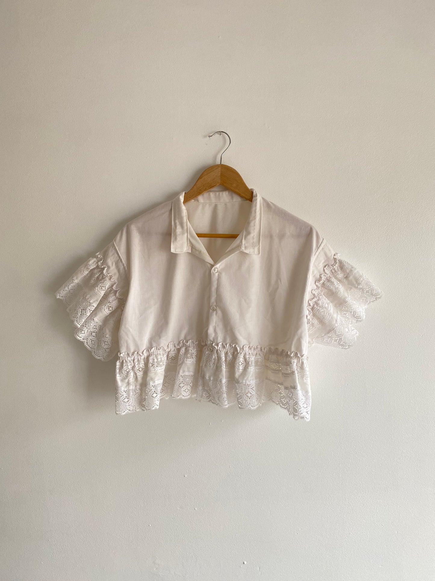 Upcycled Frilly Button Up Blouse