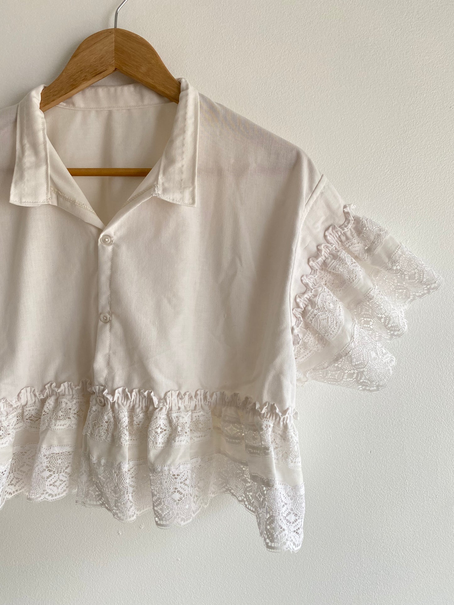 Upcycled Frilly Button Up Blouse