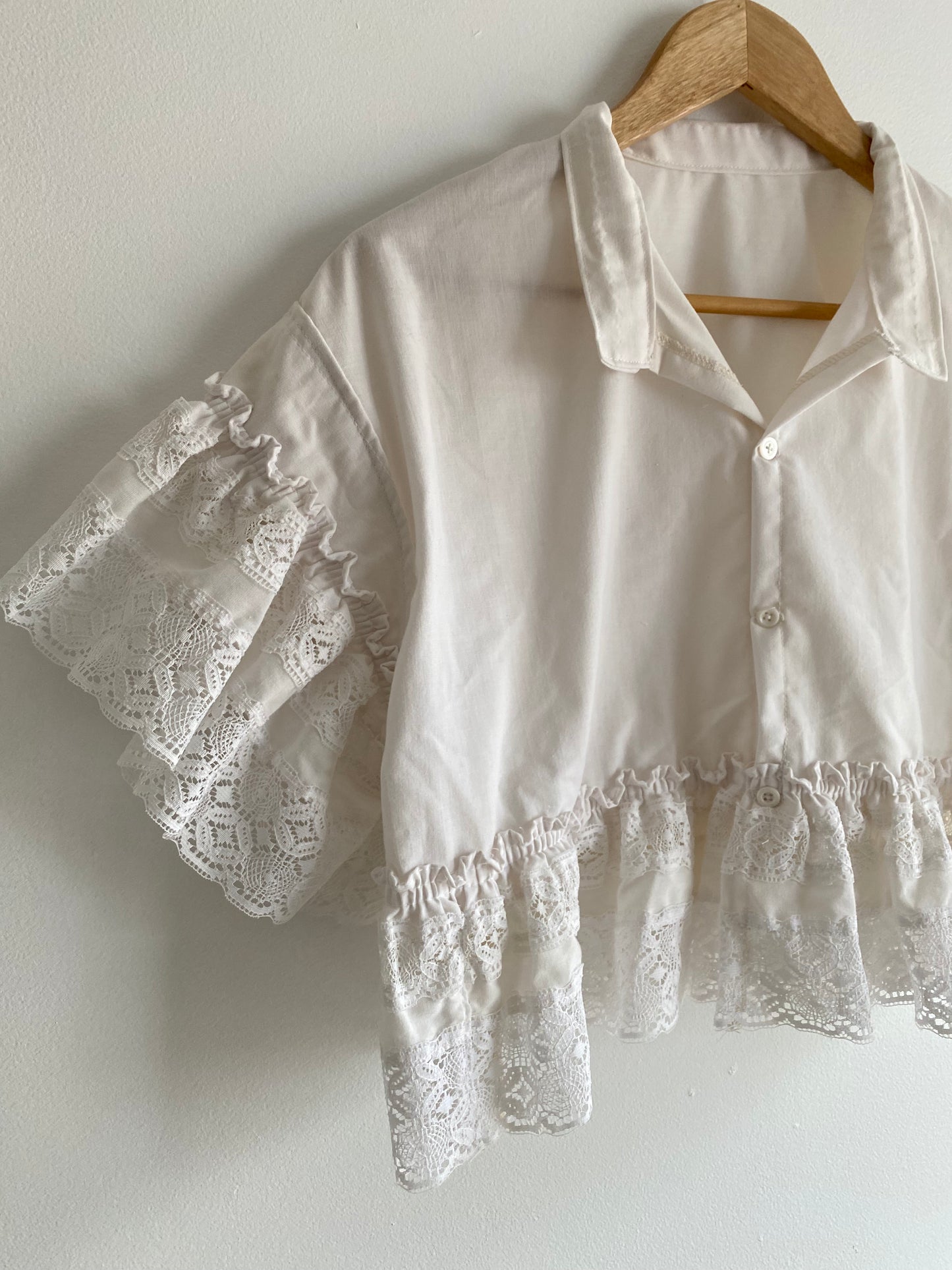 Upcycled Frilly Button Up Blouse