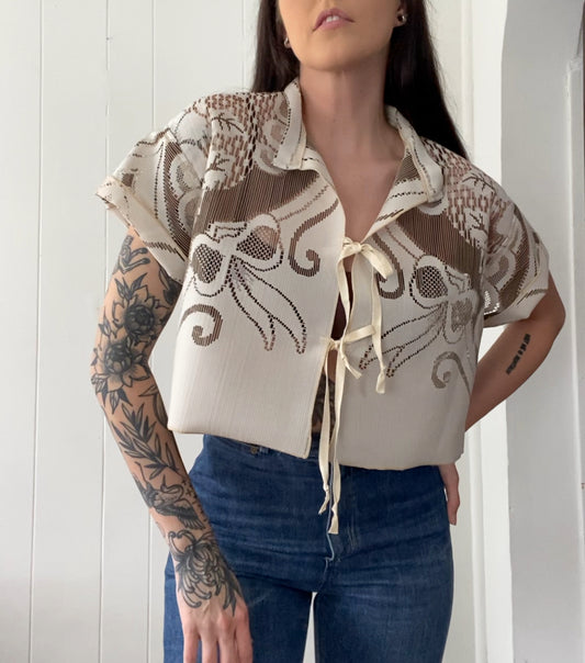 Upcycled Tie Front Blouse