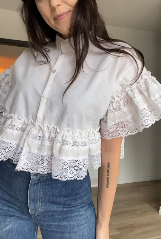 Upcycled Frilly Button Up Blouse