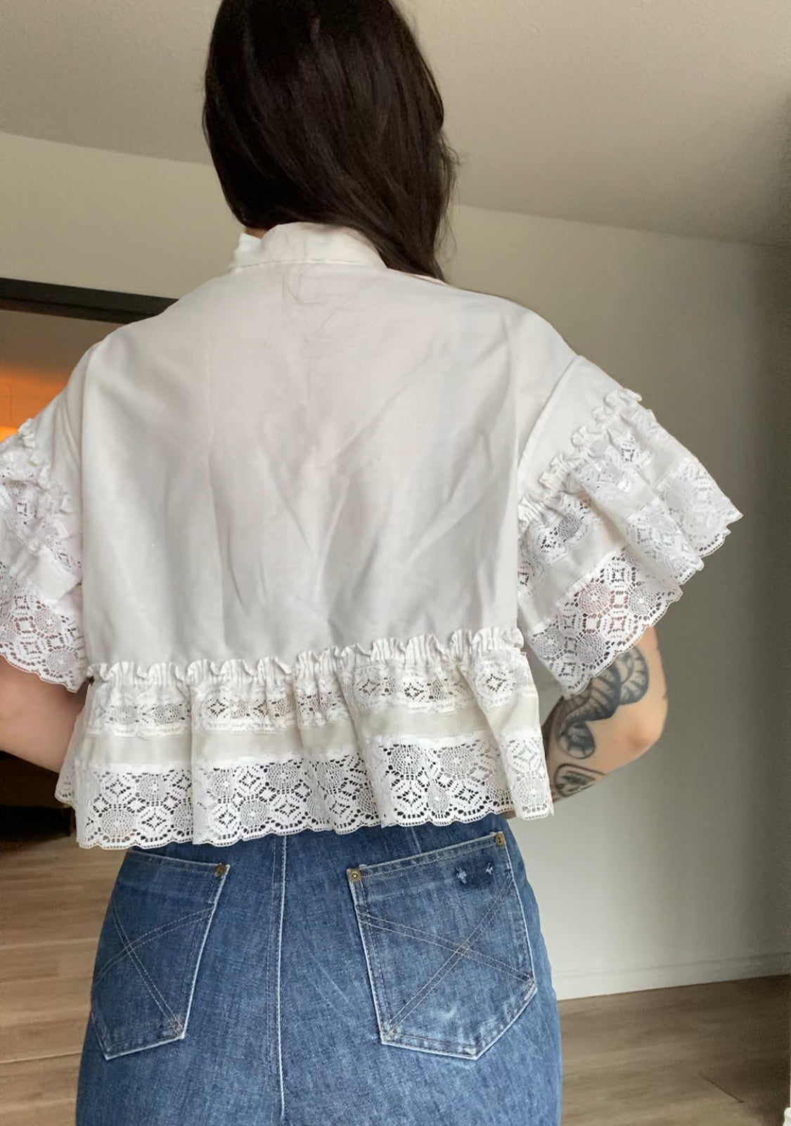 Upcycled Frilly Button Up Blouse