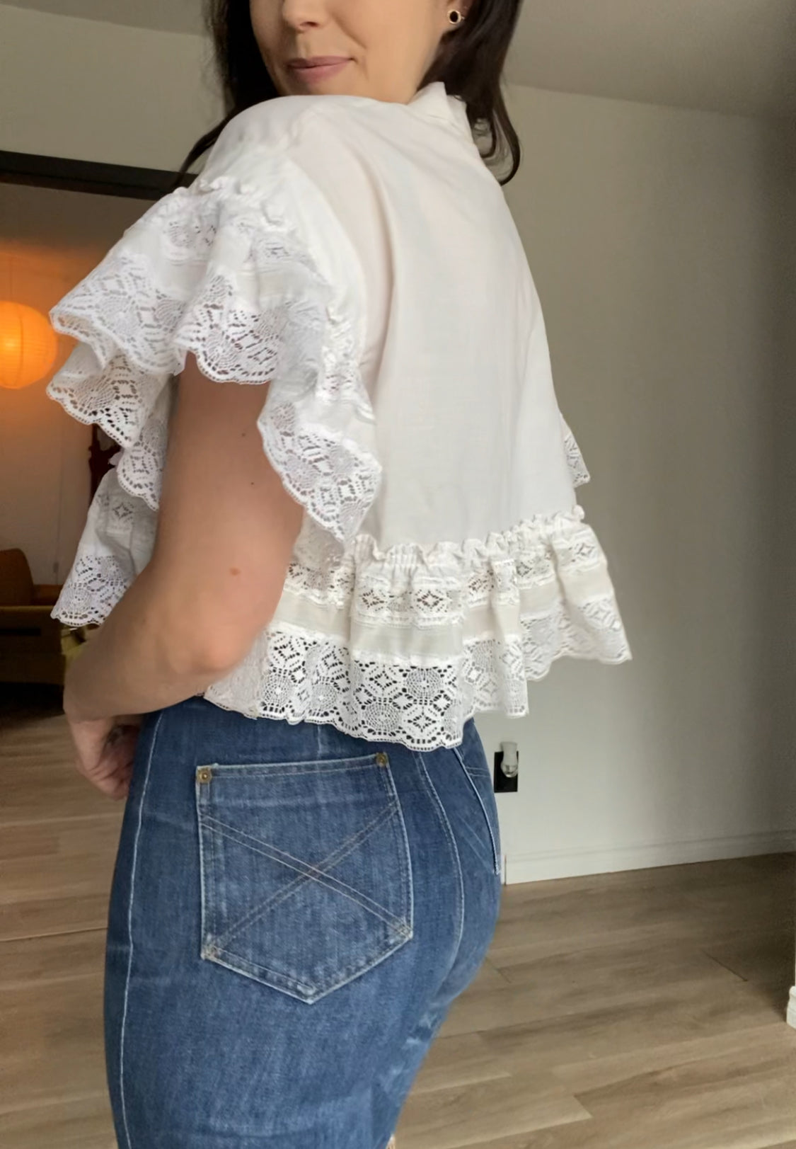 Upcycled Frilly Button Up Blouse