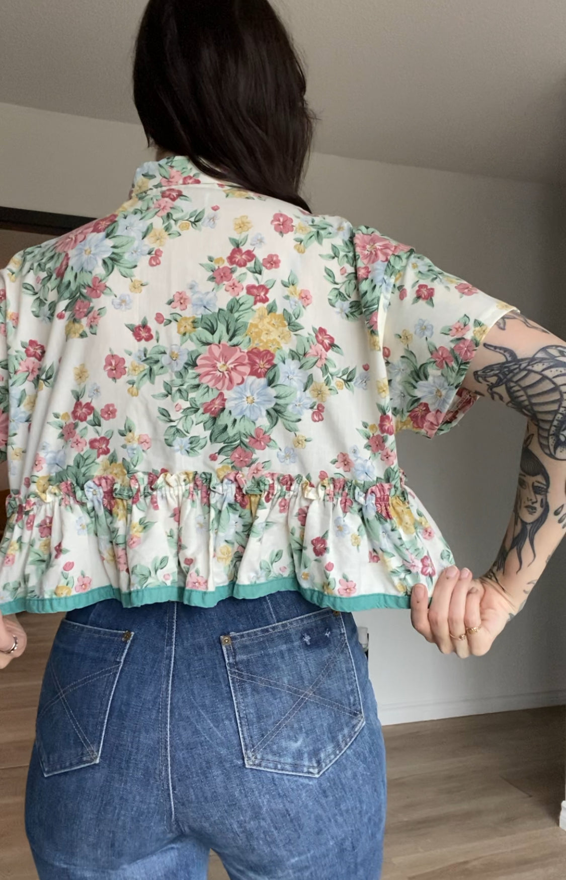 Upcycled Frilly Tie-front Blouse