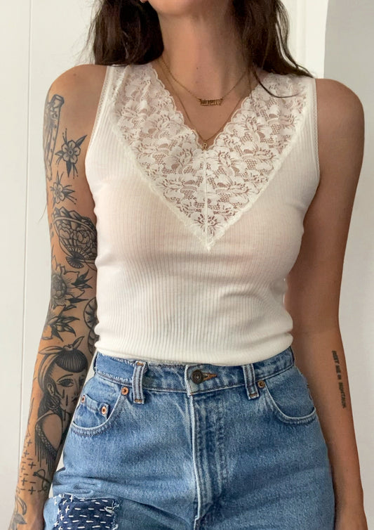 Vintage Lace & Ribbed Tank