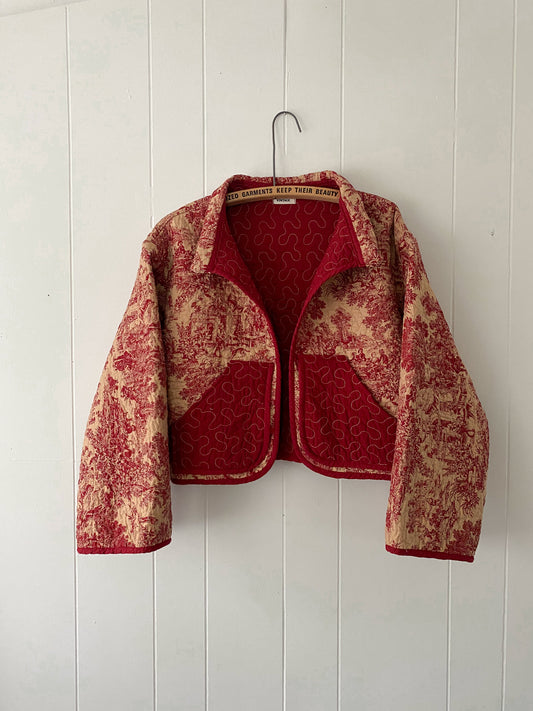 Upcycled Vintage Toile Print Quilt Jacket