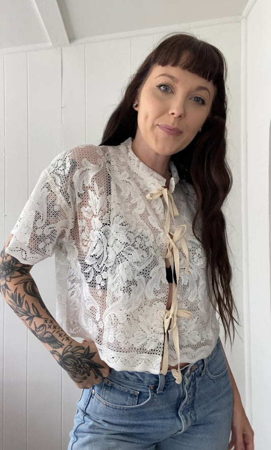 Upcycled Tie Front Lace Blouse