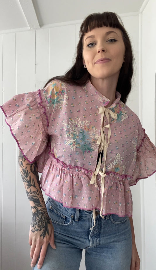 Upcycled Tie Front Blouse