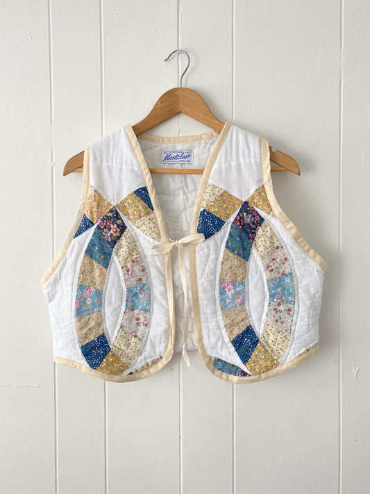 (XS/S) Upcycled Tie Front Quilt Vest