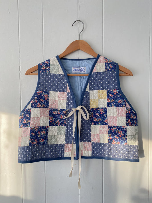 (S) Upcycled Tie Front Quilt Vest