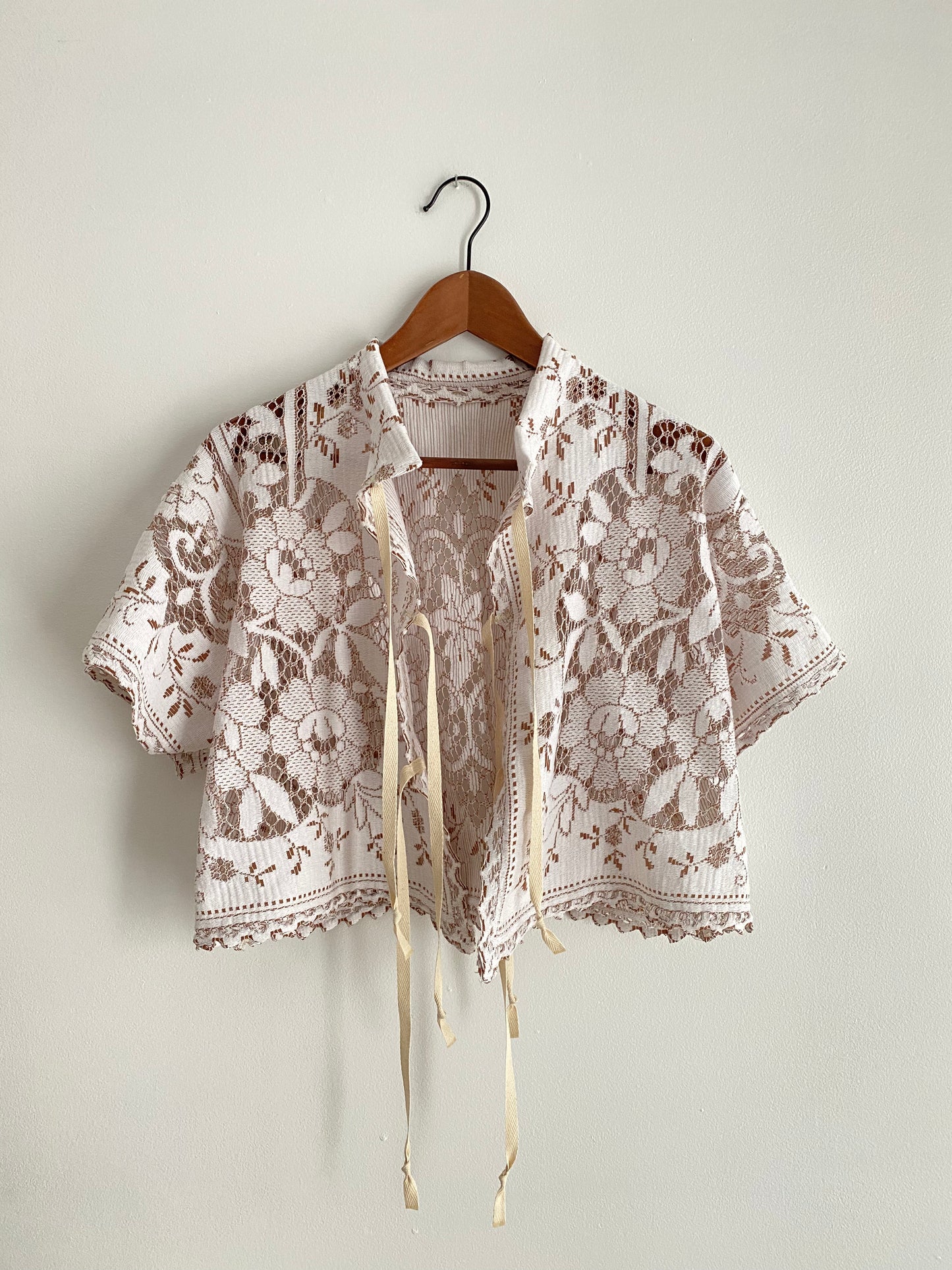 Upcycled Tie-front Lace Blouse