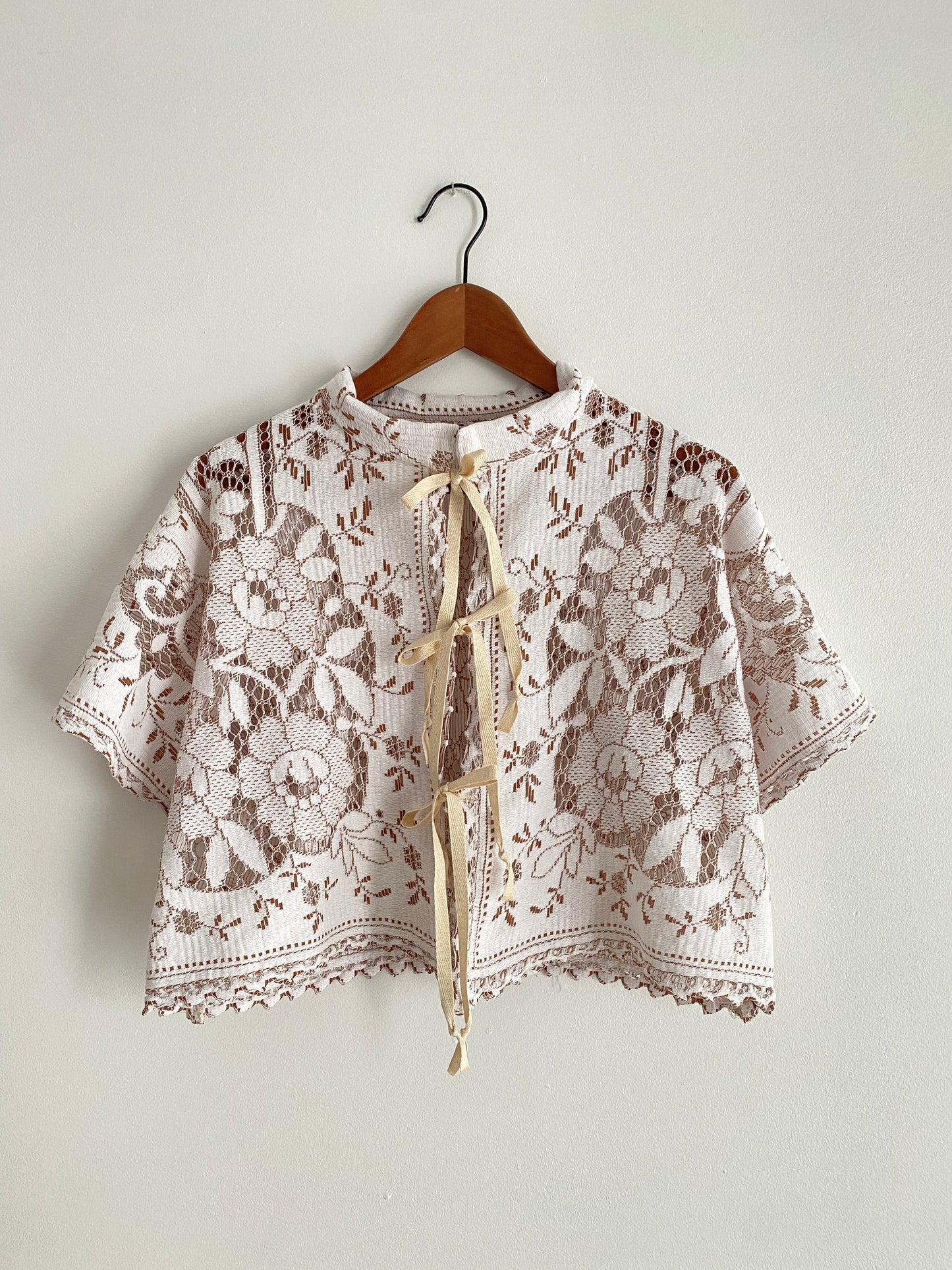 Upcycled Tie-front Lace Blouse