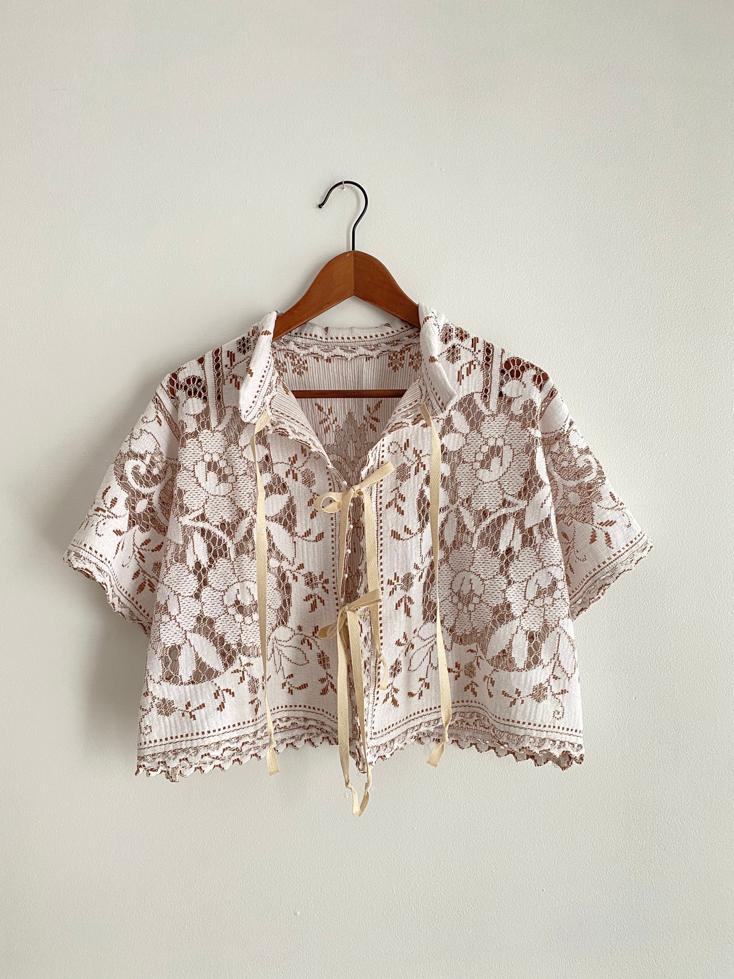 Upcycled Tie-front Lace Blouse