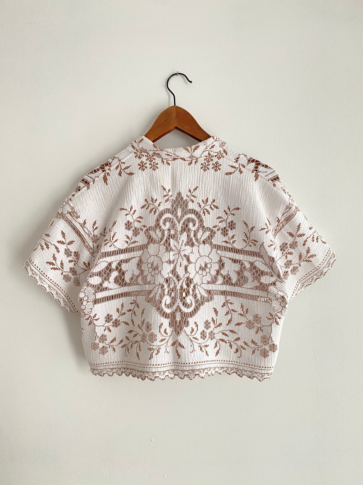 Upcycled Tie-front Lace Blouse