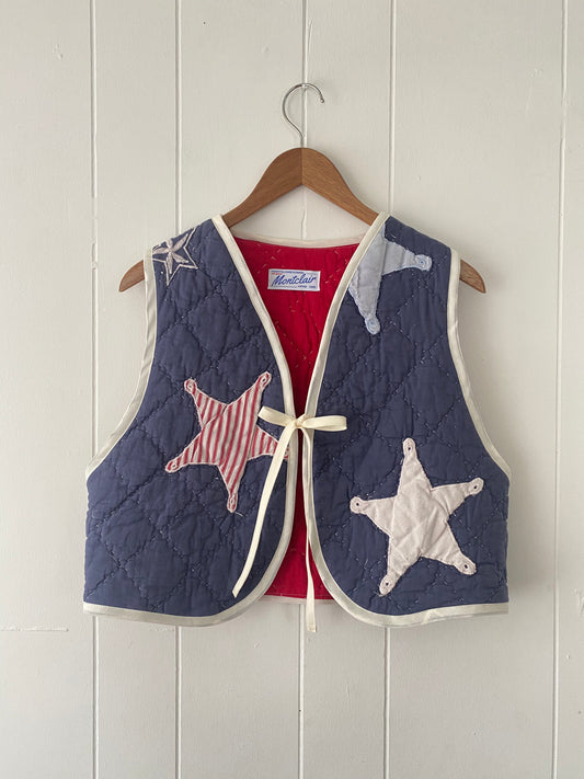 Upcycled Tie Front Star Quilt Vest