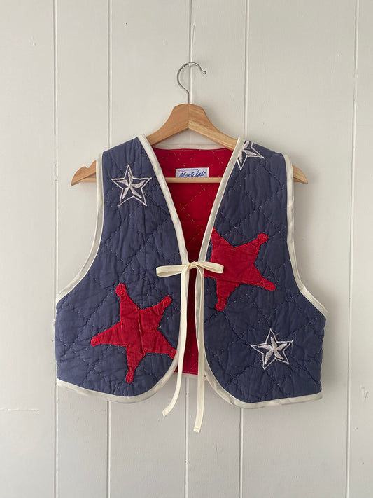 Upcycled Tie Front Star Quilt Vest