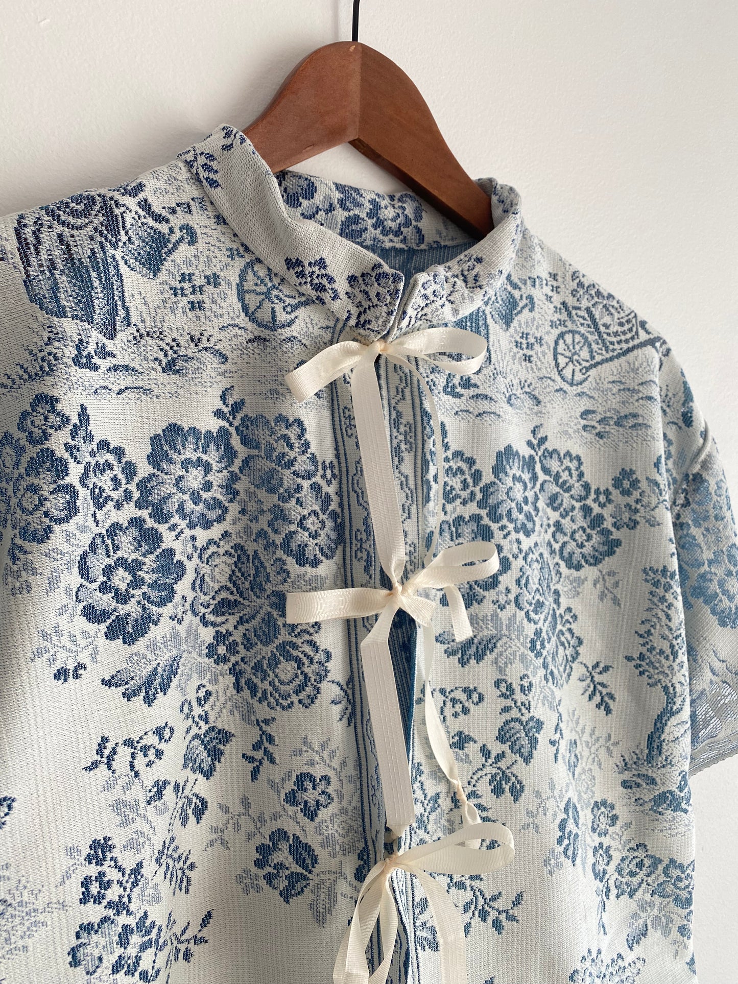 Upcycled Tie-front Lace Blouse