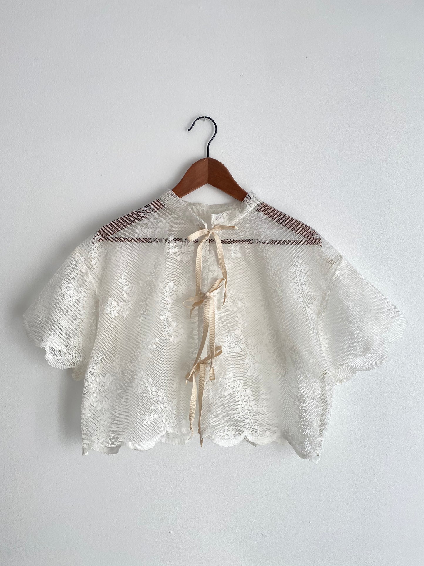 Upcycled Tie-front Lace Blouse