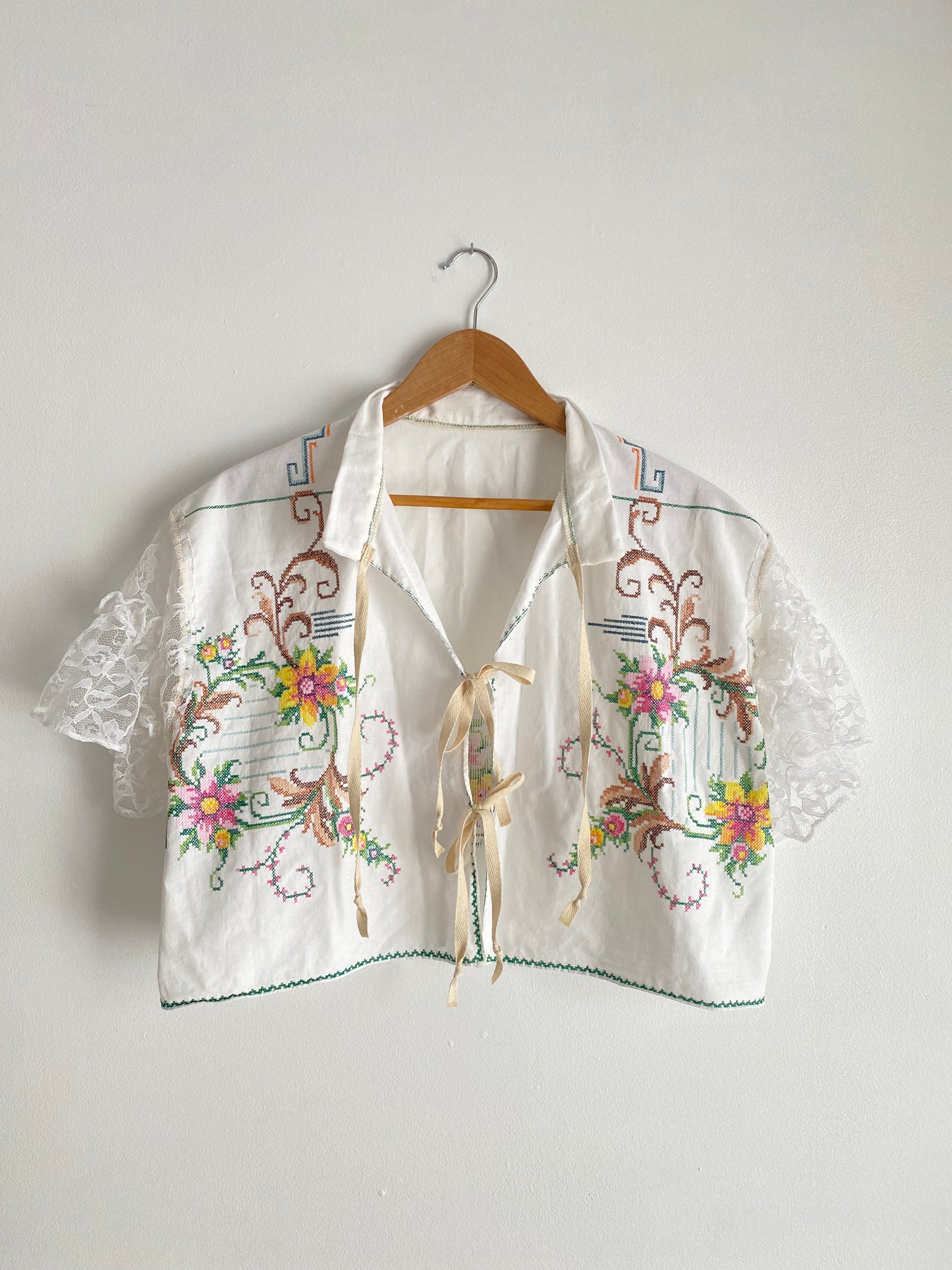 Upcycled Tie-front Blouse