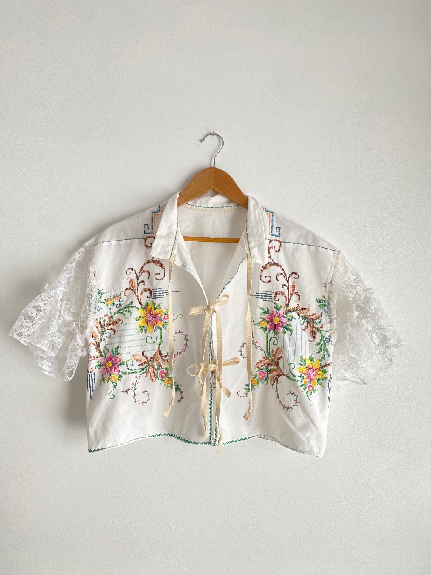 Upcycled Tie-front Blouse