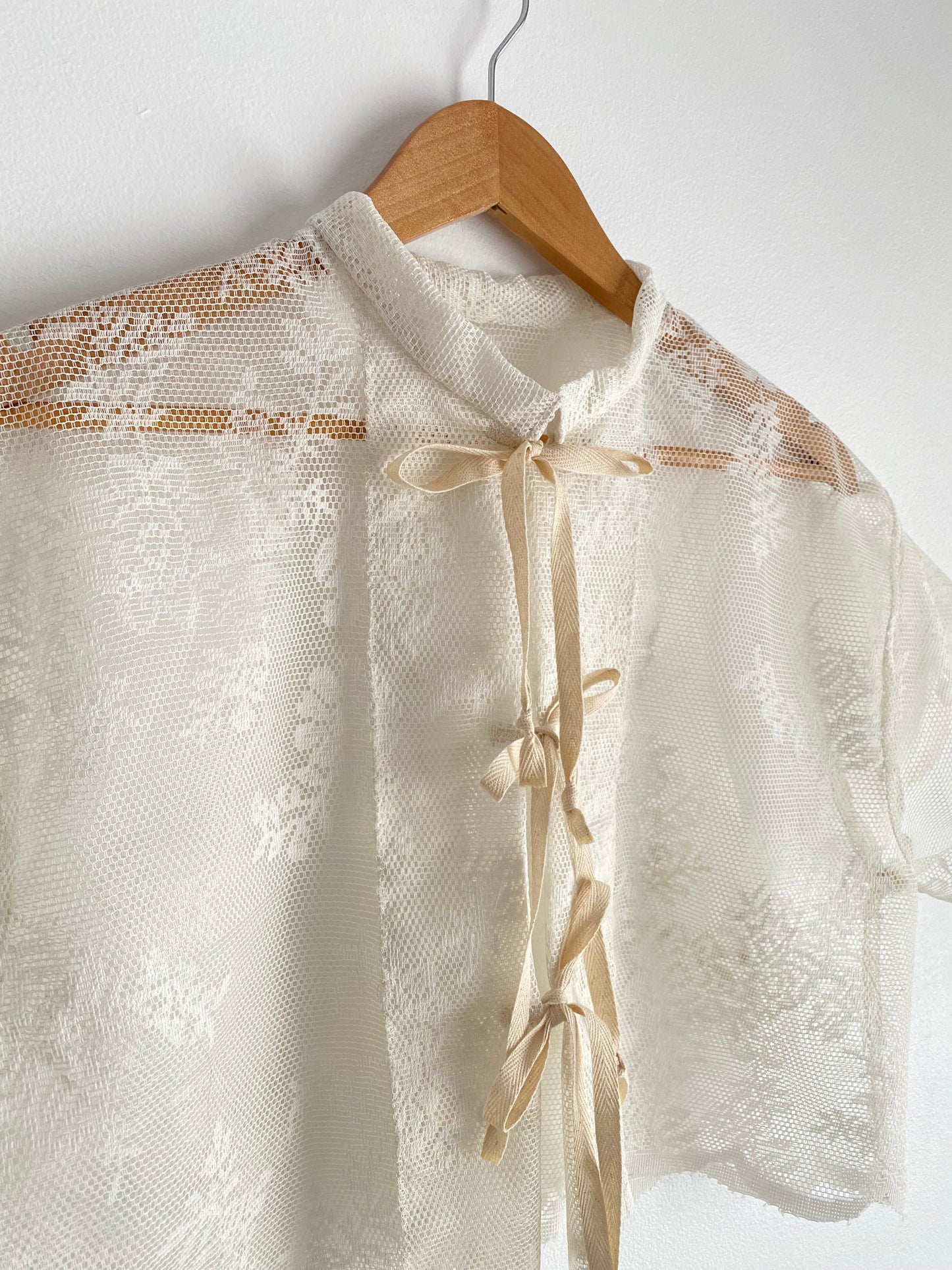 Upcycled Tie-front Lace Blouse