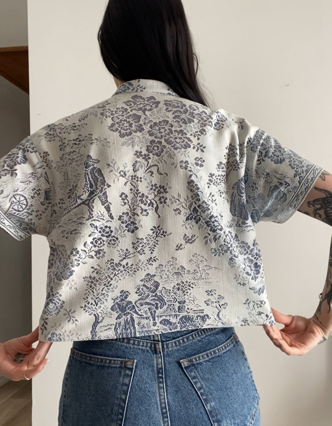 Upcycled Tie-front Lace Blouse