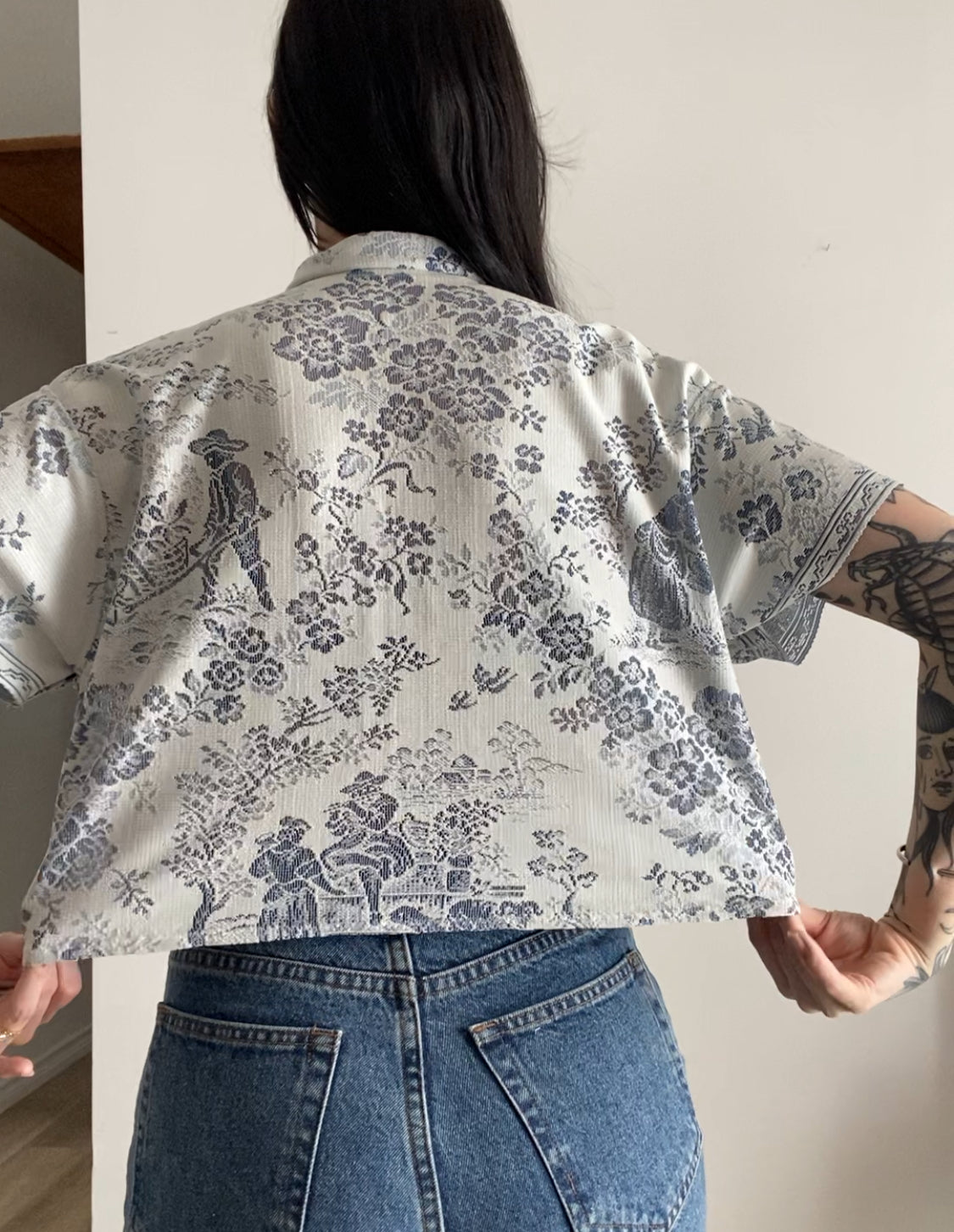 Upcycled Tie-front Lace Blouse