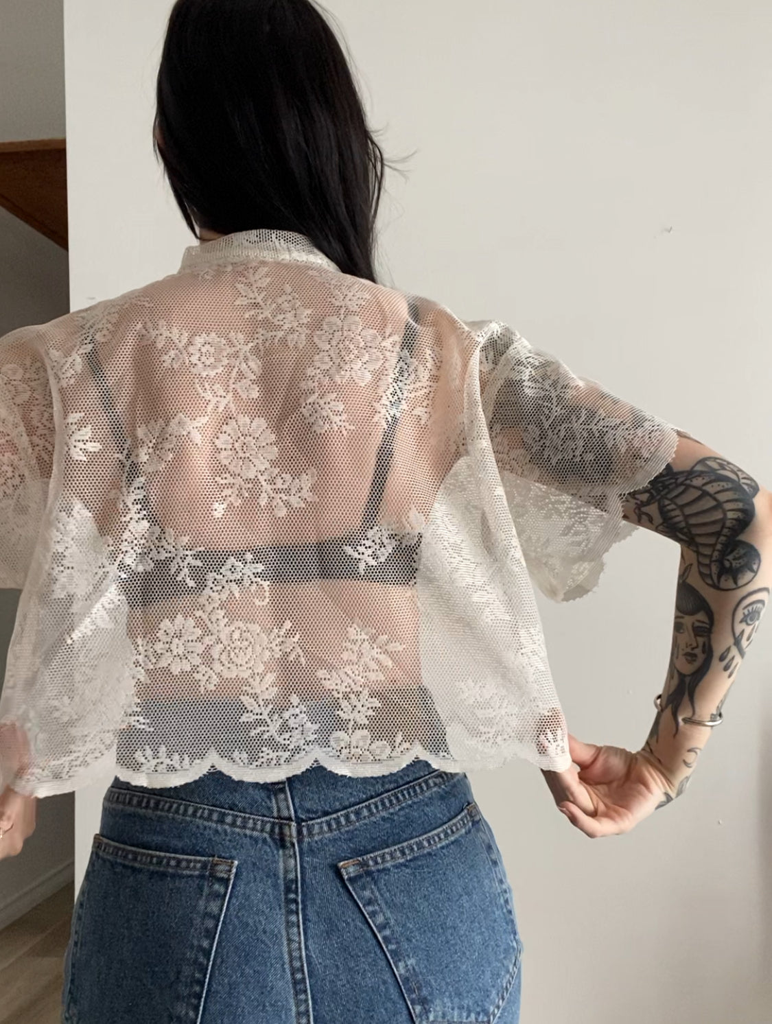 Upcycled Tie-front Lace Blouse