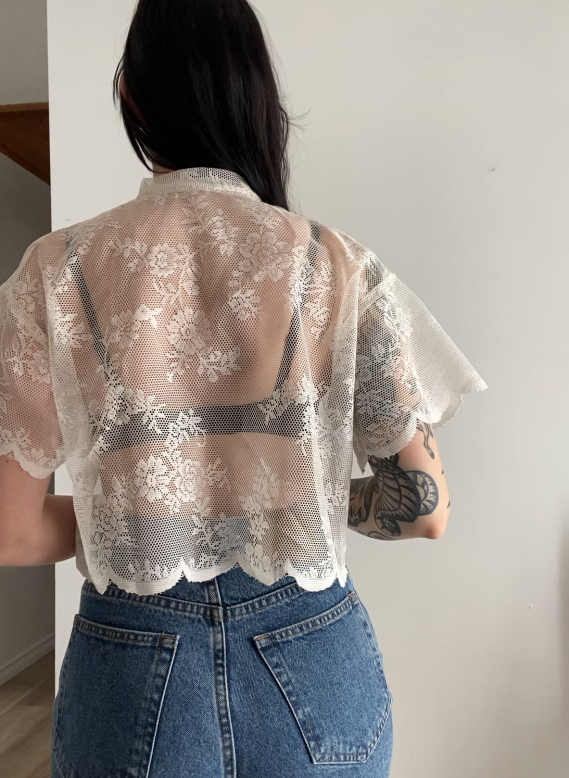 Upcycled Tie-front Lace Blouse