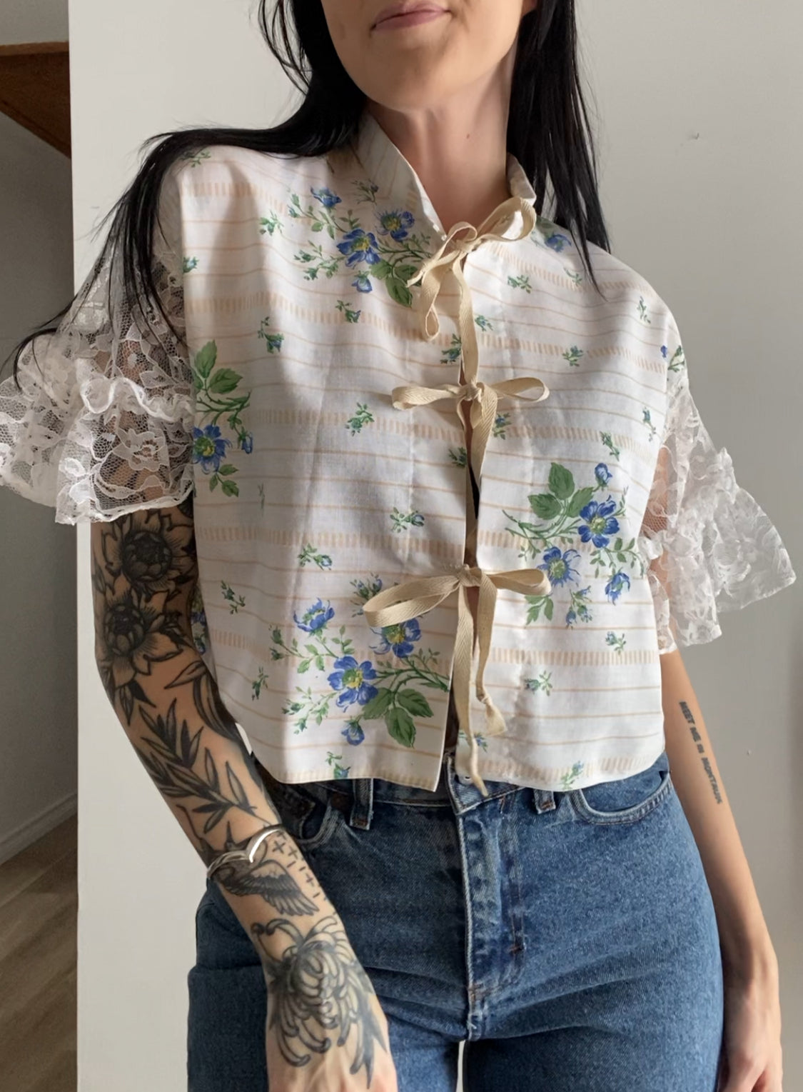 Upcycled Tie-front Blouse