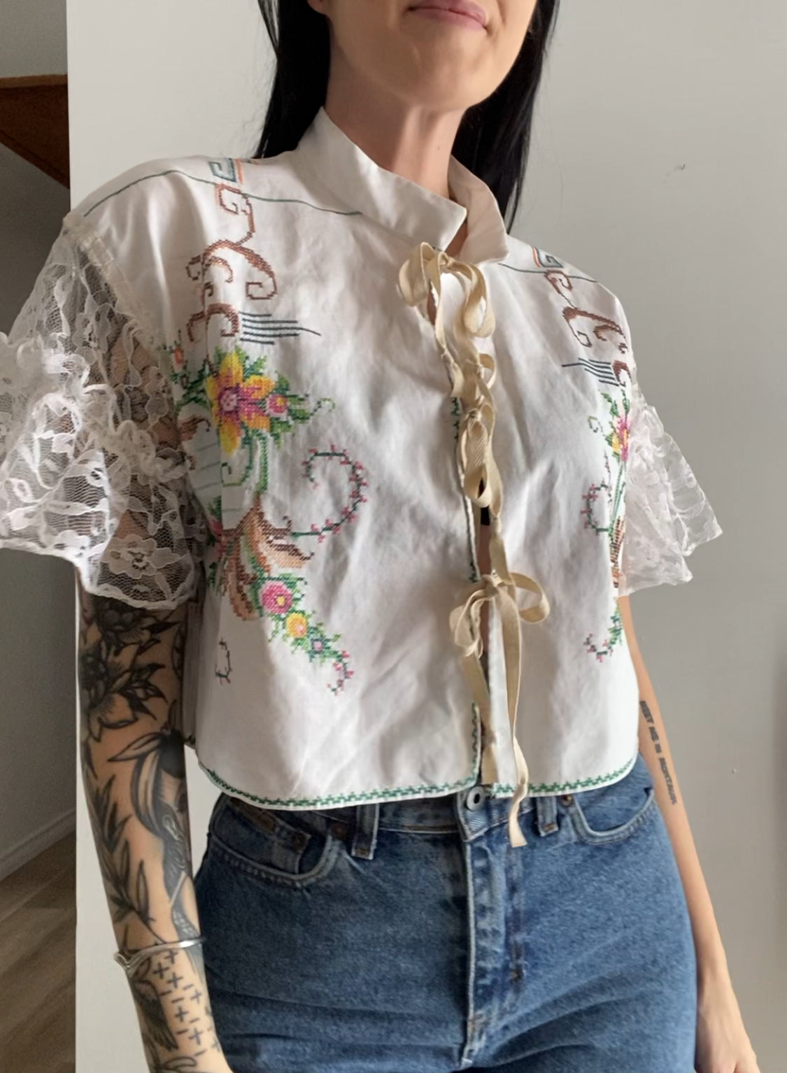 Upcycled Tie-front Blouse