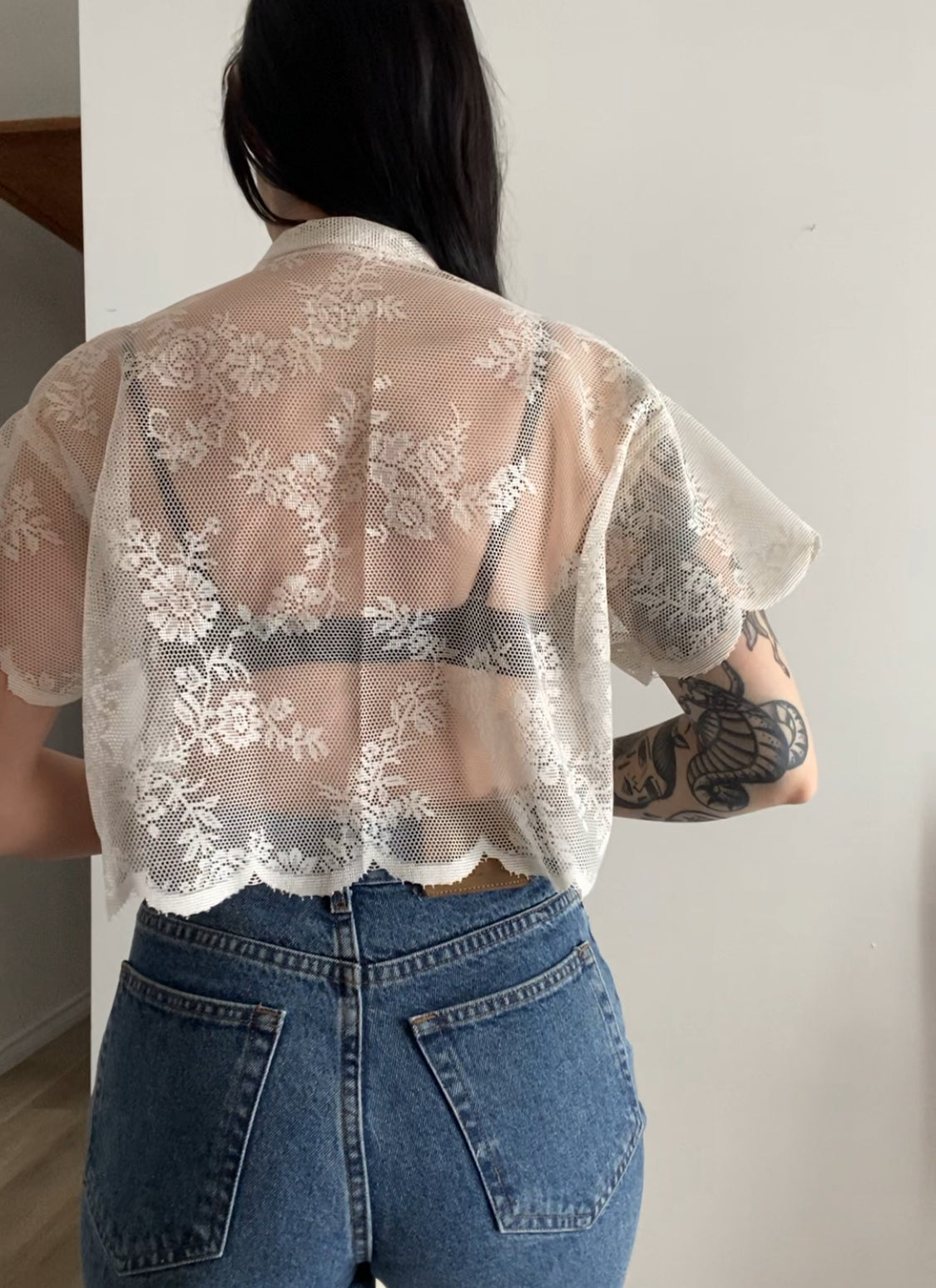 Upcycled Tie-front Lace Blouse