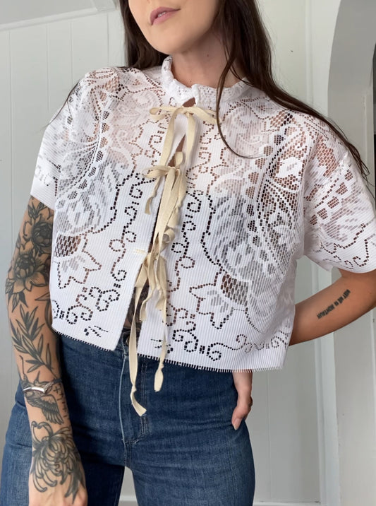 Upcycled Tie Front Lace Blouse