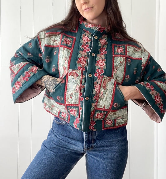 (S/M) Upcycled Vintage Quilt Jacket