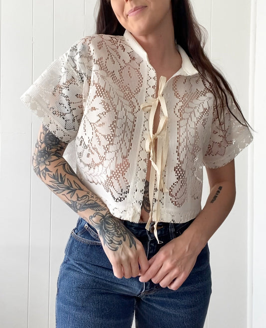 Upcycled Tie Front Lace Blouse