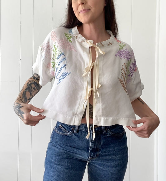 Upcycled Vintage Tie-Front Blouse