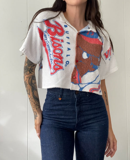 Upcycled Buffalo Bisons Terrycloth Button Up