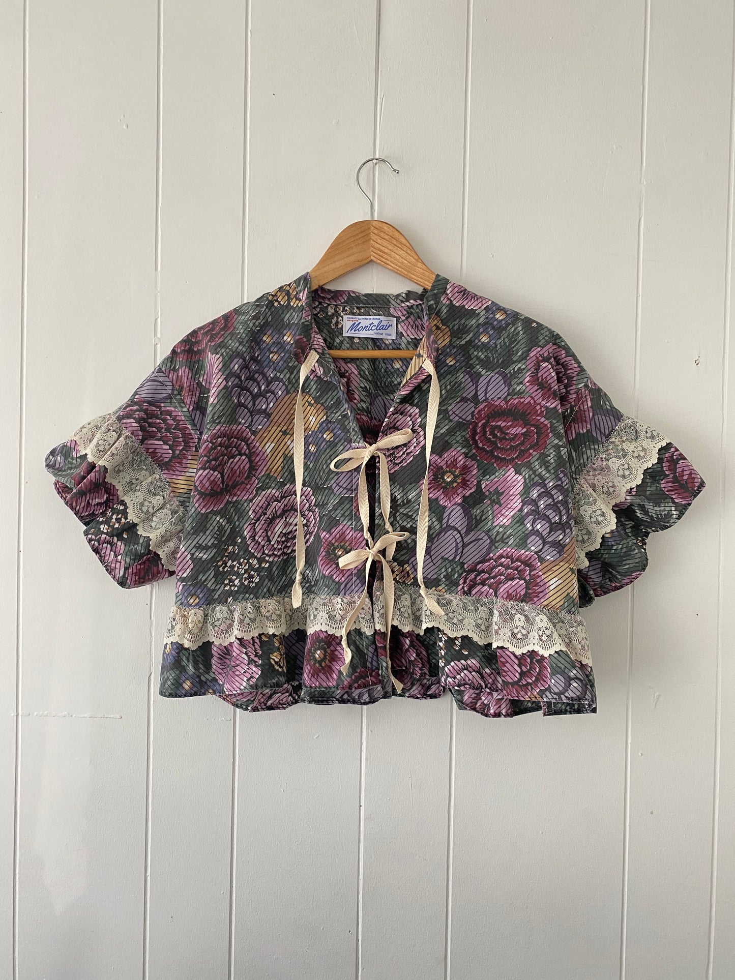 Upcycled Tie Front Floral Blouse