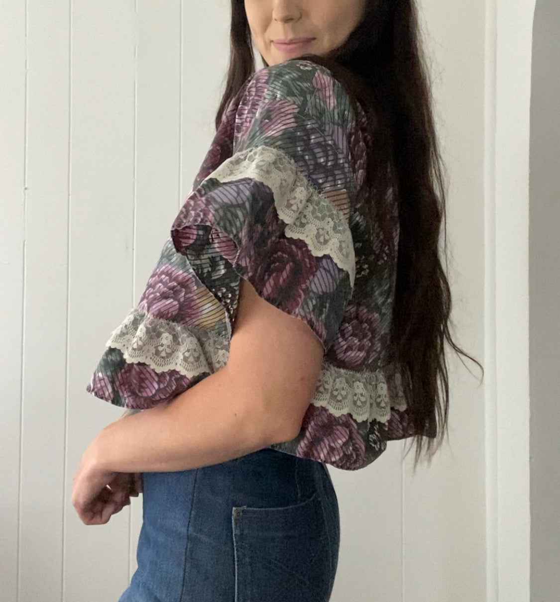 Upcycled Tie Front Floral Blouse