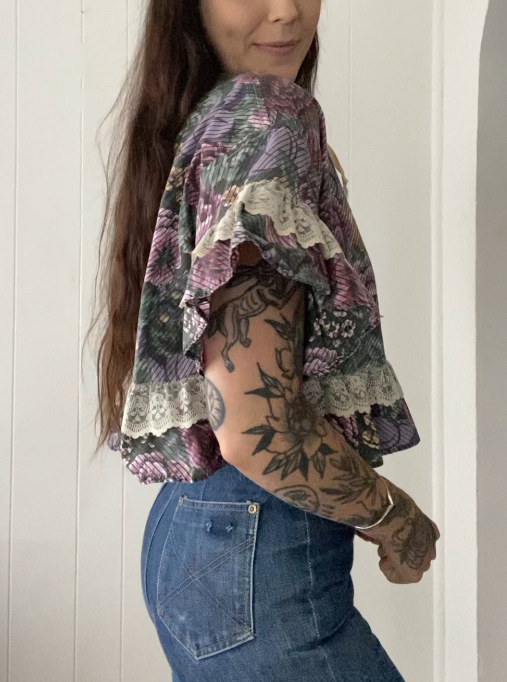 Upcycled Tie Front Floral Blouse