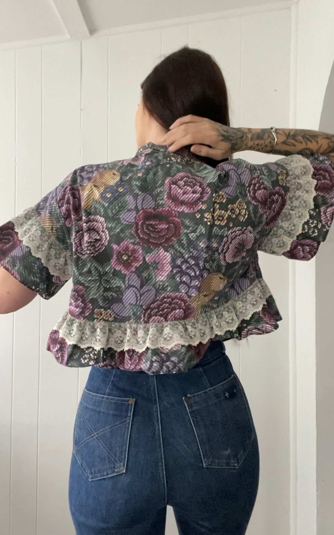 Upcycled Tie Front Floral Blouse