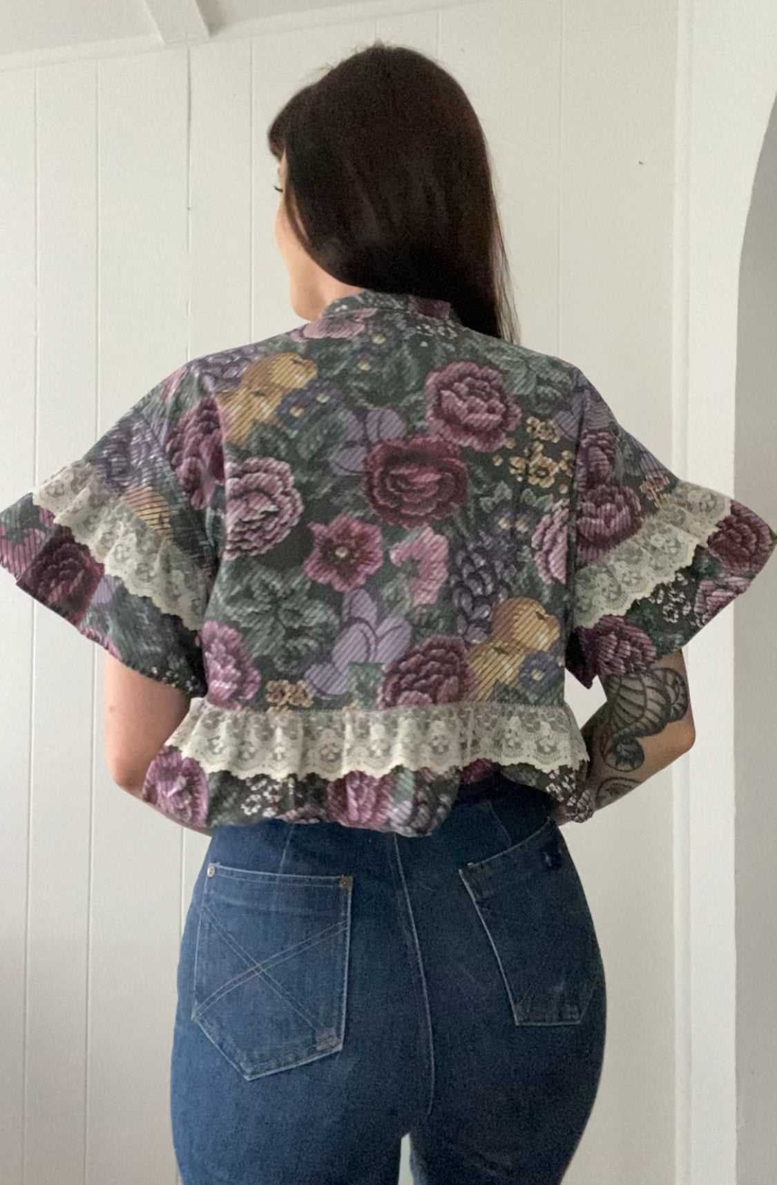 Upcycled Tie Front Floral Blouse