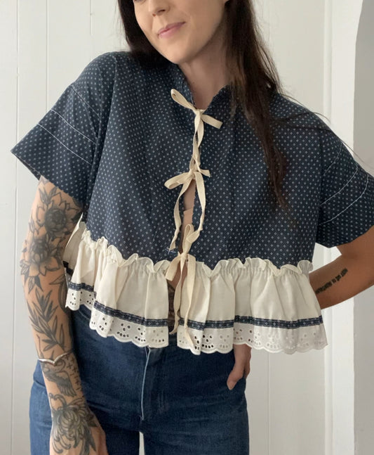 Upcycled Tie Front Blouse