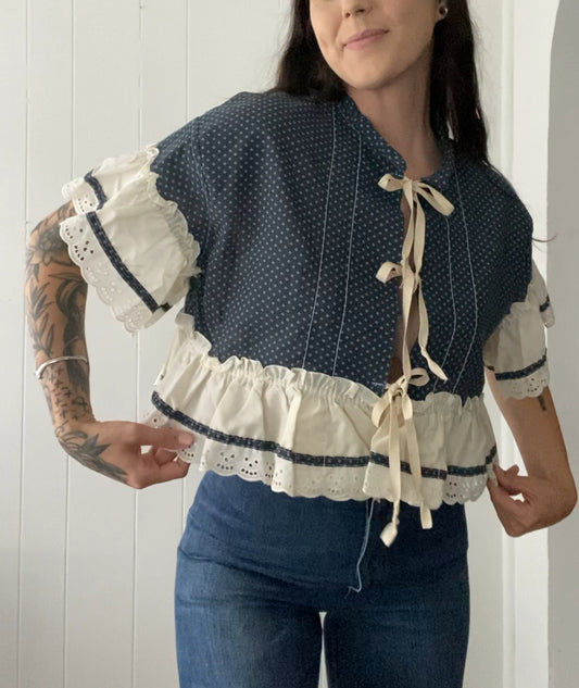 Upcycled Tie Front Blouse