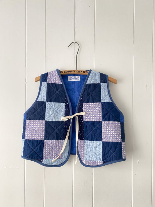 (S/M) Upcycled Tie Front Quilt Vest