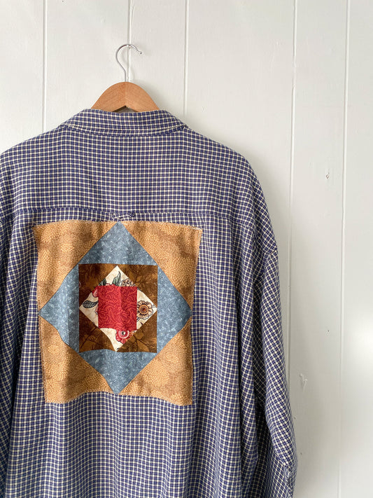 (2-4XL) Vintage Quilt Block Button Down