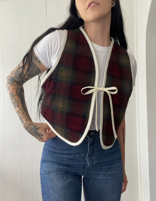 Upcycled Tie-Front Plaid Vest